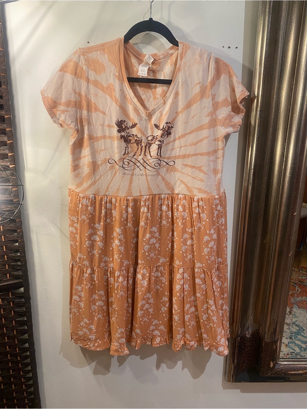 OOAK Upcycled Montana Mudd Tee with Floral tiered skirt Tie-Dye Dress